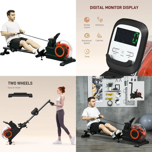 Home Foldable Rowing Machine with Adjustable Resistance, LCD Monitor, and Tablet Holder
