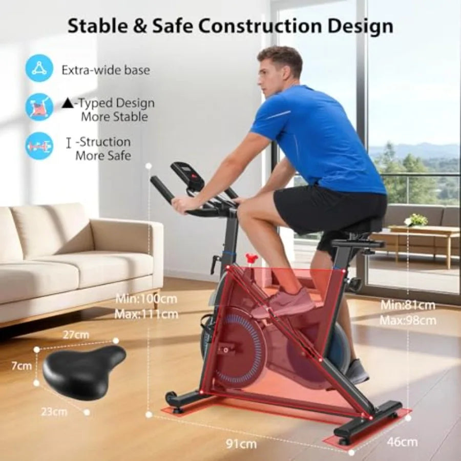 Magnetic Stationary Bike for Home Exercise with App Sync Adjustable Seat Handlebar Transport Wheels Fitness Courses for Weight