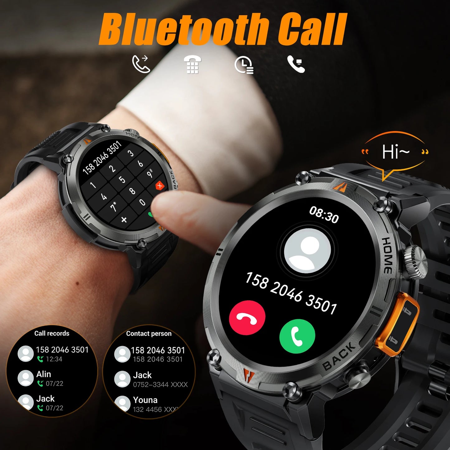 2025 New Bluetooth Call smartwatch for men Full Touch Screen With Health Monitor heart rate Flashlight Smart watch