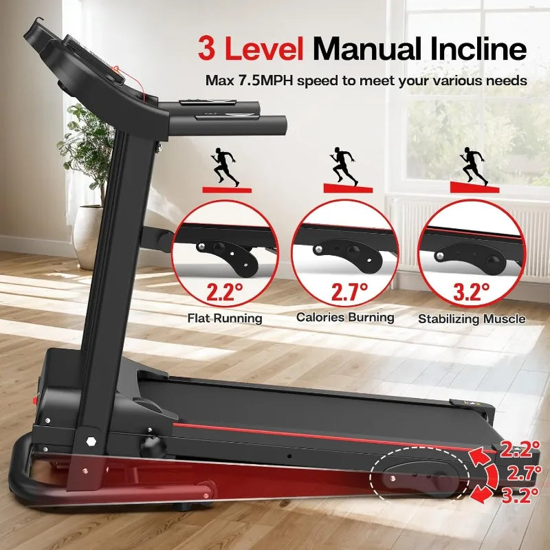 Foldable Treadmill 3.0 HP Quiet Brushless, 7.5 MPH, 300 LBS Capacity for Home Gym Use with Pulse Sensor LED Display Treadmill