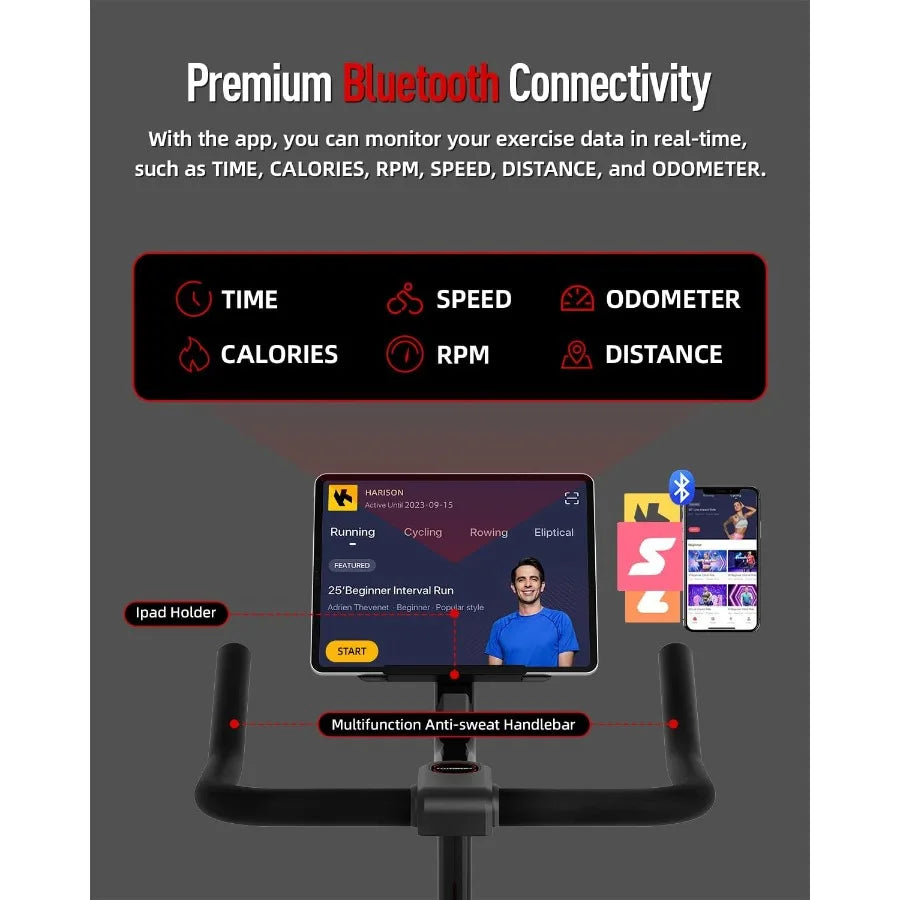 Exercise Bike 400 lbs Capacity, Magnetic Stationary Bikes for Home Gym with Bluetooth & Tablet Holder & Comfortable Seat Cushion