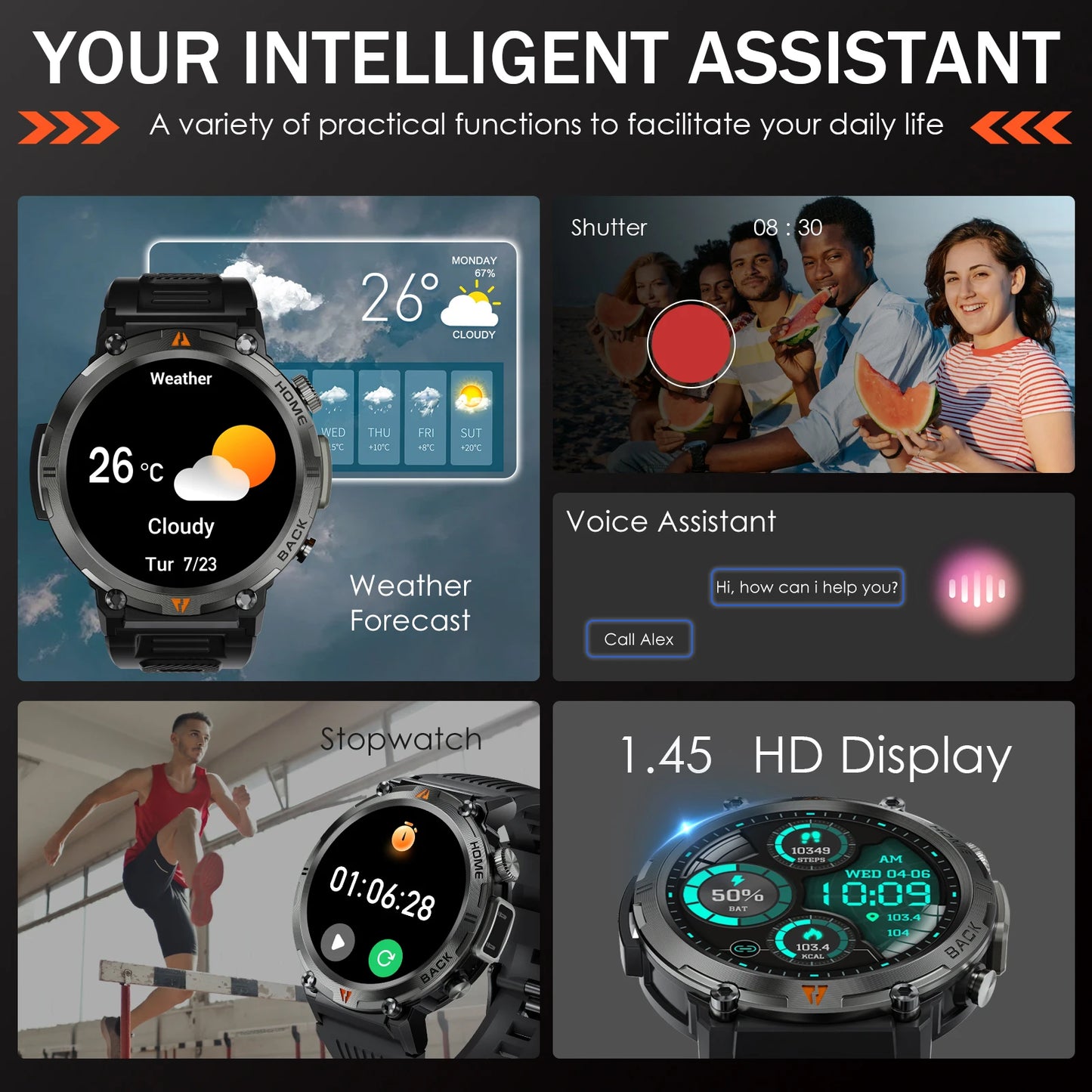 2025 New Bluetooth Call smartwatch for men Full Touch Screen With Health Monitor heart rate Flashlight Smart watch