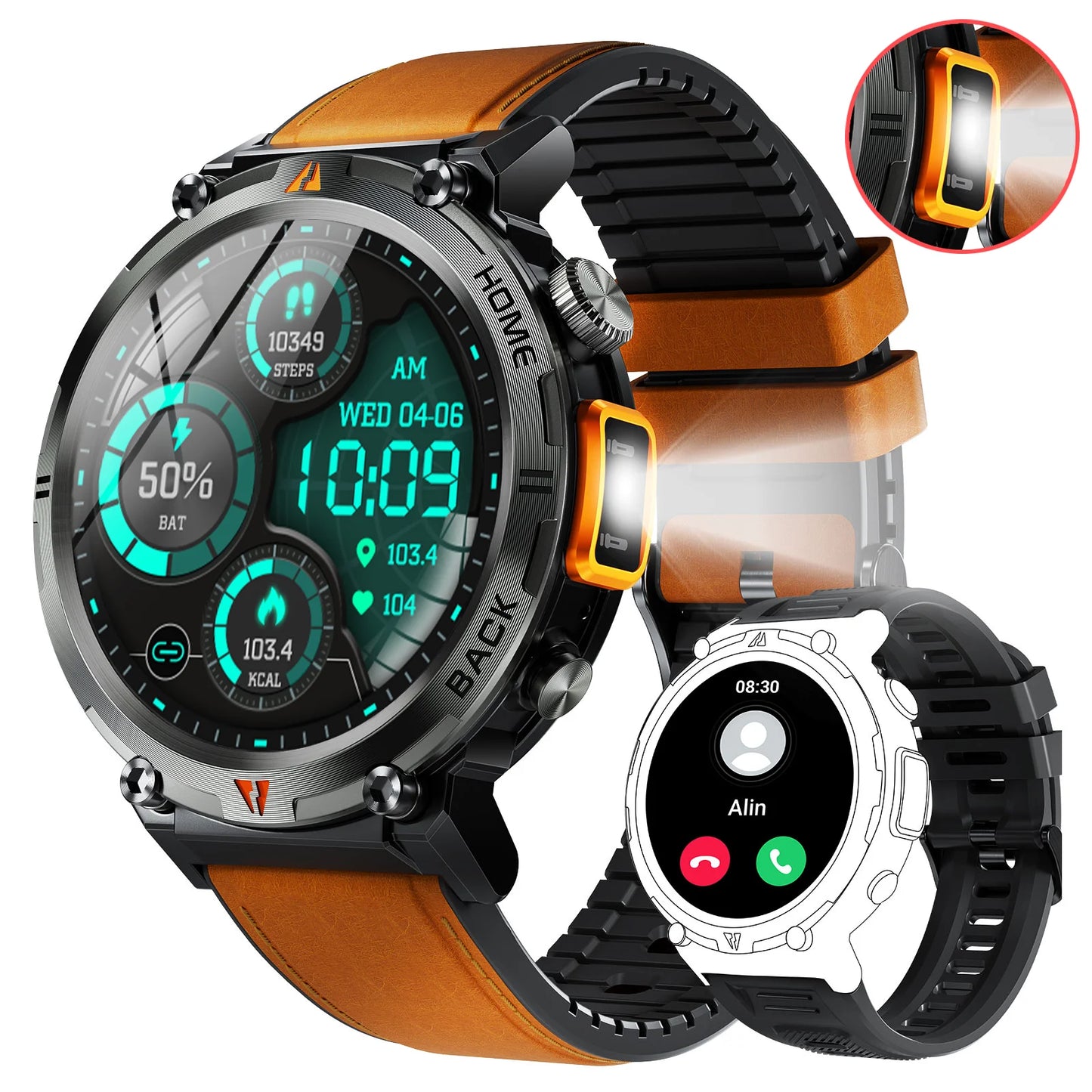2025 New Bluetooth Call smartwatch for men Full Touch Screen With Health Monitor heart rate Flashlight Smart watch