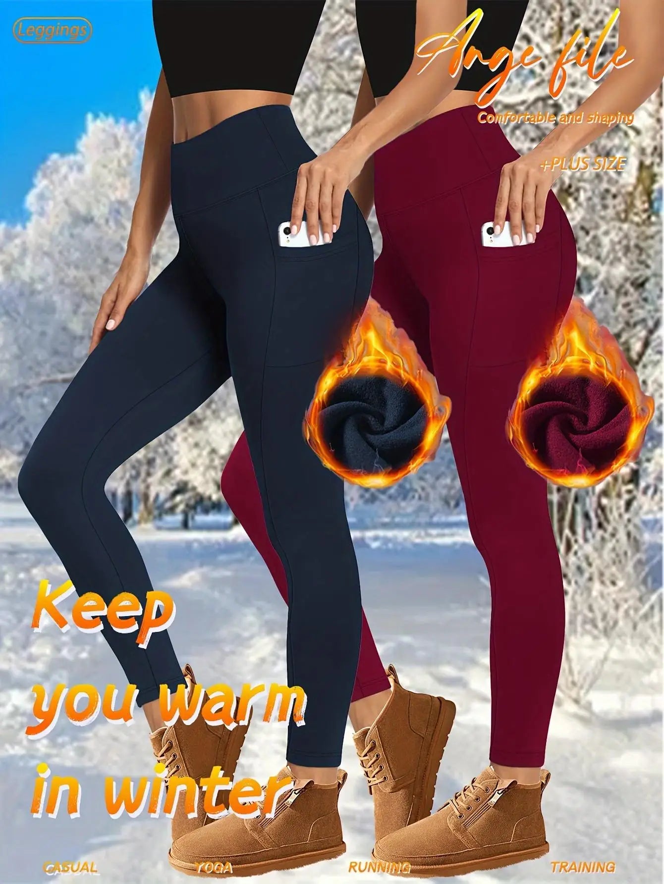 4-Pack Women's High-Waisted Fleece-Lined Yoga Leggings -Black/Red/Gray/Blue, Side Pockets, Thick Warm Stretch, Cold Weather Yoga