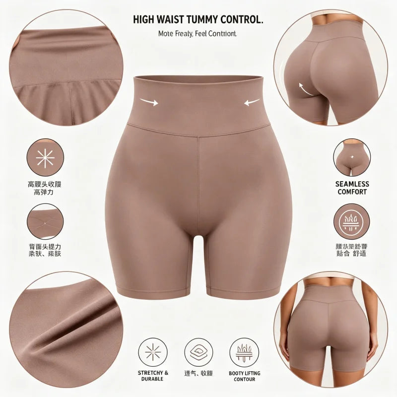 Women High Waist Seamless Shapewear Shorts Tummy Control Hip‑lifting Yoga Shorts Anti‑Chafing Slimming Underwear Sports Workout Short Pants