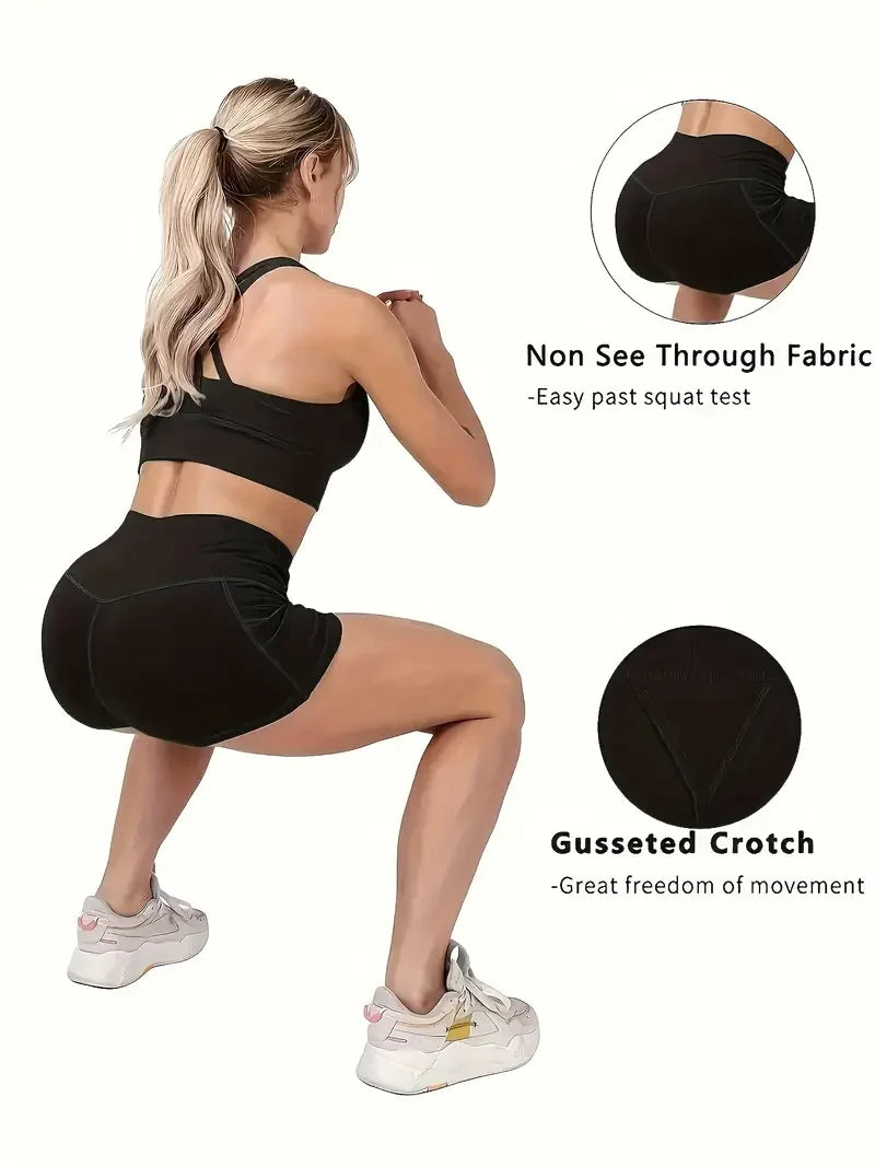 5PC Somen's Pro High-Waisted Yoga Shorts, Designed with Pockets, Maximum Elasticity, Flattering Fit for Strength Training Short