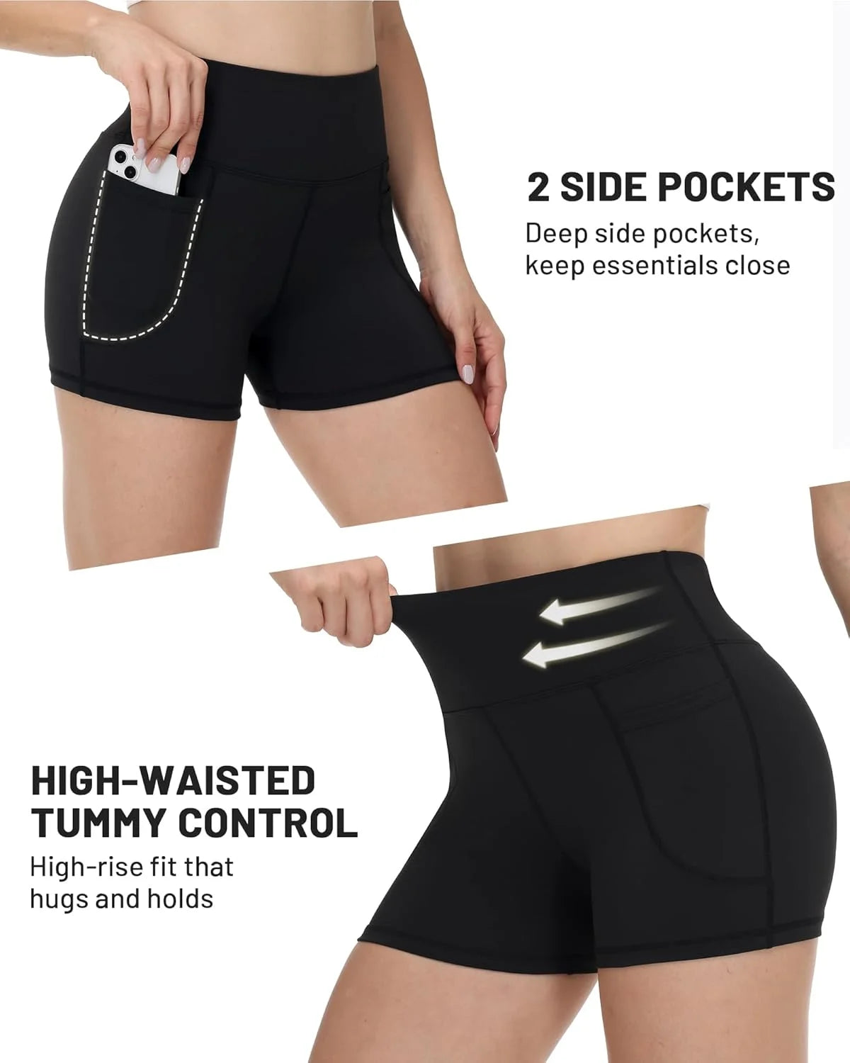 5PC Somen's Pro High-Waisted Yoga Shorts, Designed with Pockets, Maximum Elasticity, Flattering Fit for Strength Training Short