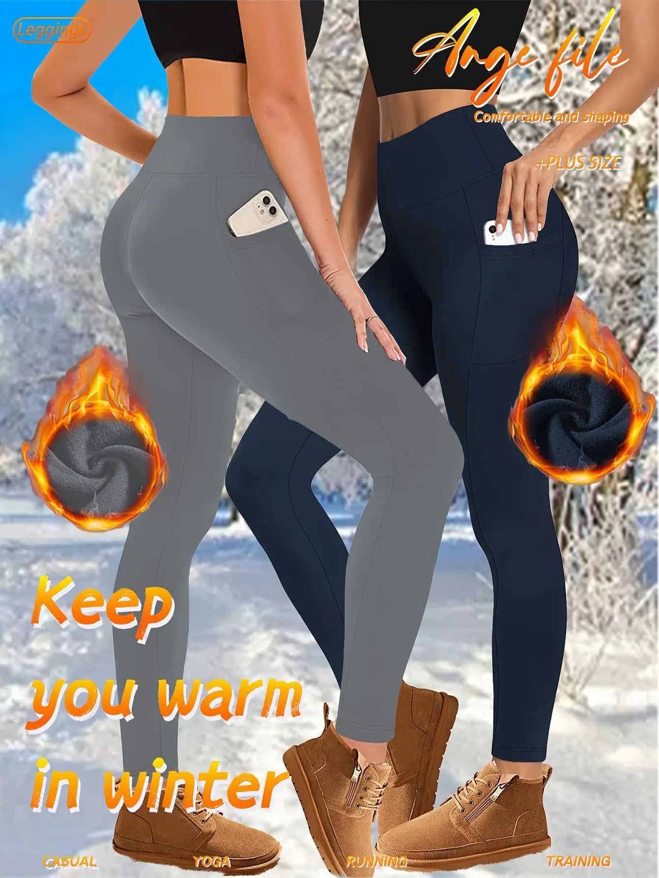 4-Pack Women's High-Waisted Fleece-Lined Yoga Leggings -Black/Red/Gray/Blue, Side Pockets, Thick Warm Stretch, Cold Weather Yoga