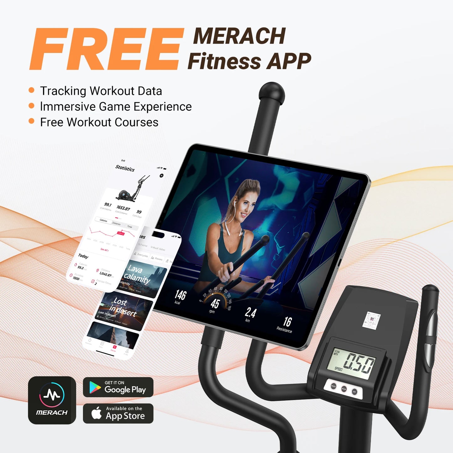 Elliptical Machine Elliptical Machine Home Hyper-Quiet Magnetic Drive System 16Levels Adjustable Resistance MERACH App