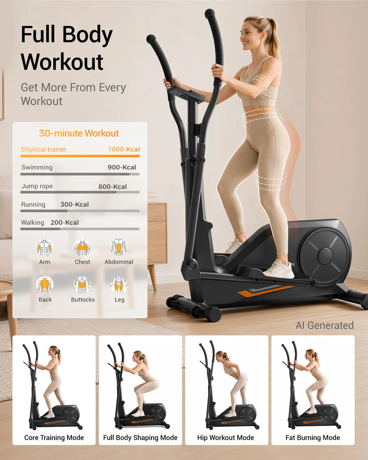 ROBORE ET30 Elliptical Exercise Machine with 16 Levels Resistance, Hyper-Silent Magnetic Elliptical Machine for Home with 12" Stride & Heart Rate Grips and LCD Monitor, 330LBS Weight Capacity