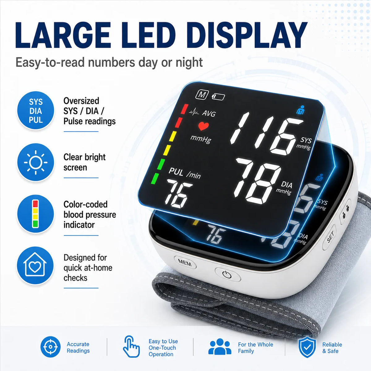 2-3 pcs Blood Pressure, SpO2 & Temperature Monitoring, Rechargeable Blood Pressure Monitor Large Font Large-sized LCD Screen Voice Broadcast Portable Capable of Storing Monitoring Data
