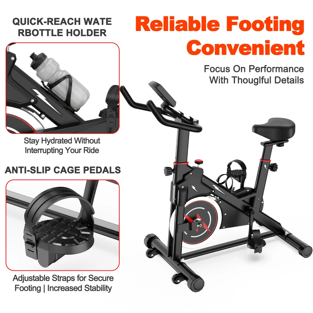 Ye Indoor Exercise Bike with Monitor, Adjustable Resistance, Comfortable Seat & Handlebars, Stable Base, Portable Design for Daily Indoor Fitness Workout