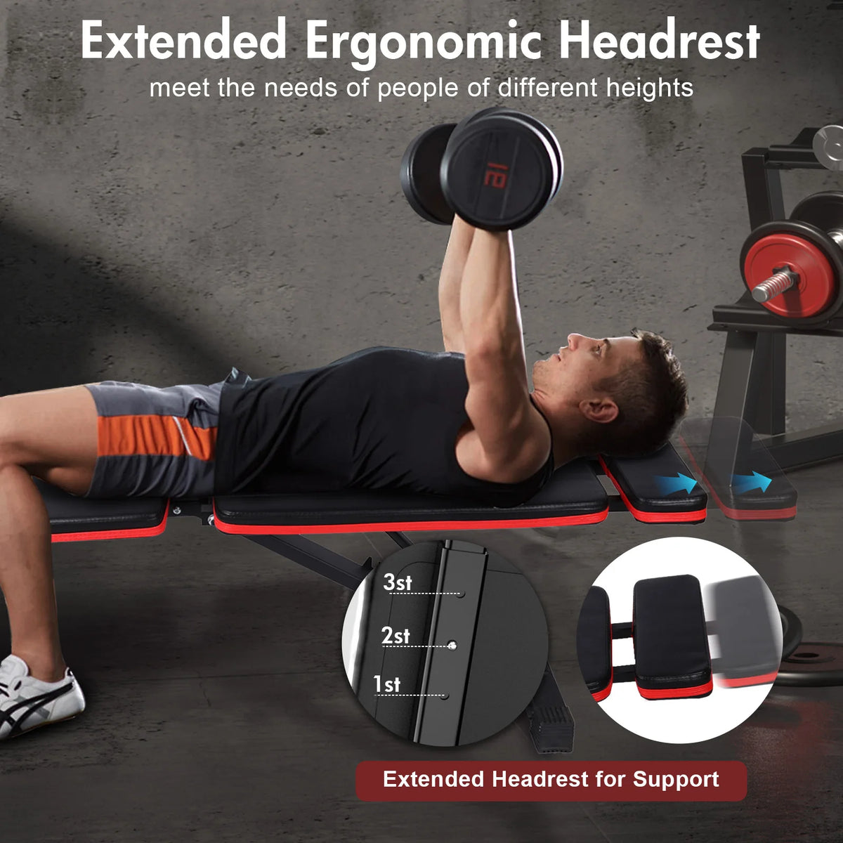 7-Level Foldable Weight Bench Adjustable Leg Extended Headrest Dumbbell Bench Incline Decline Bench for Full Body Strength Train