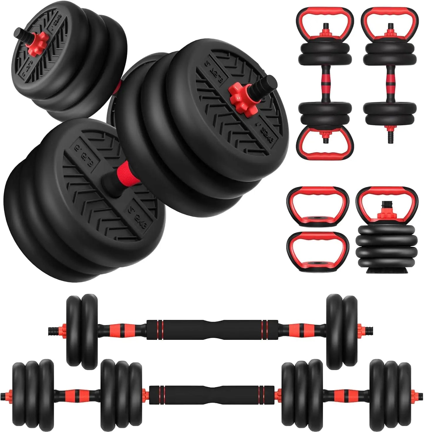 Adjustable Dumbbell Set, 20-80lbs Free Weights for Home Gym, 4-in-1 Workout Equipment as Barbell/Kettlebell/Push-up Stand