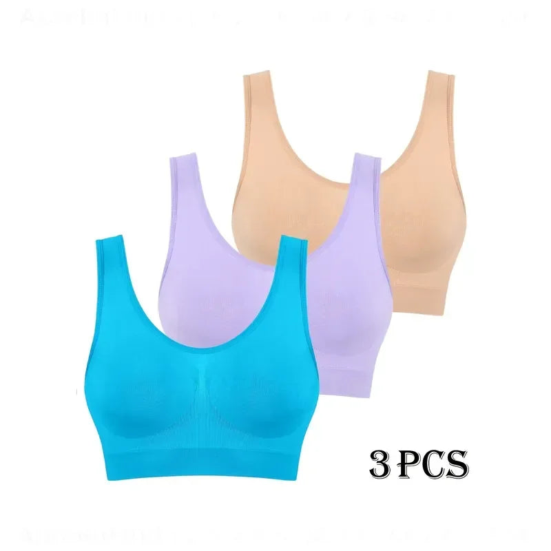 3pcs Women Seamless Sports Bras Thin Single Layer Non Padded Shock Absorbing Comfortable Workout Bralette for Yoga Fitness