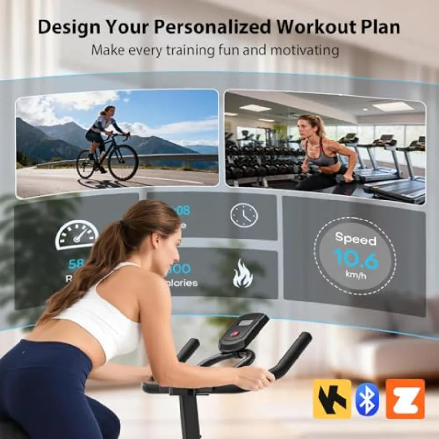 Magnetic Stationary Bike for Home Exercise with App Sync Adjustable Seat Handlebar Transport Wheels Fitness Courses for Weight