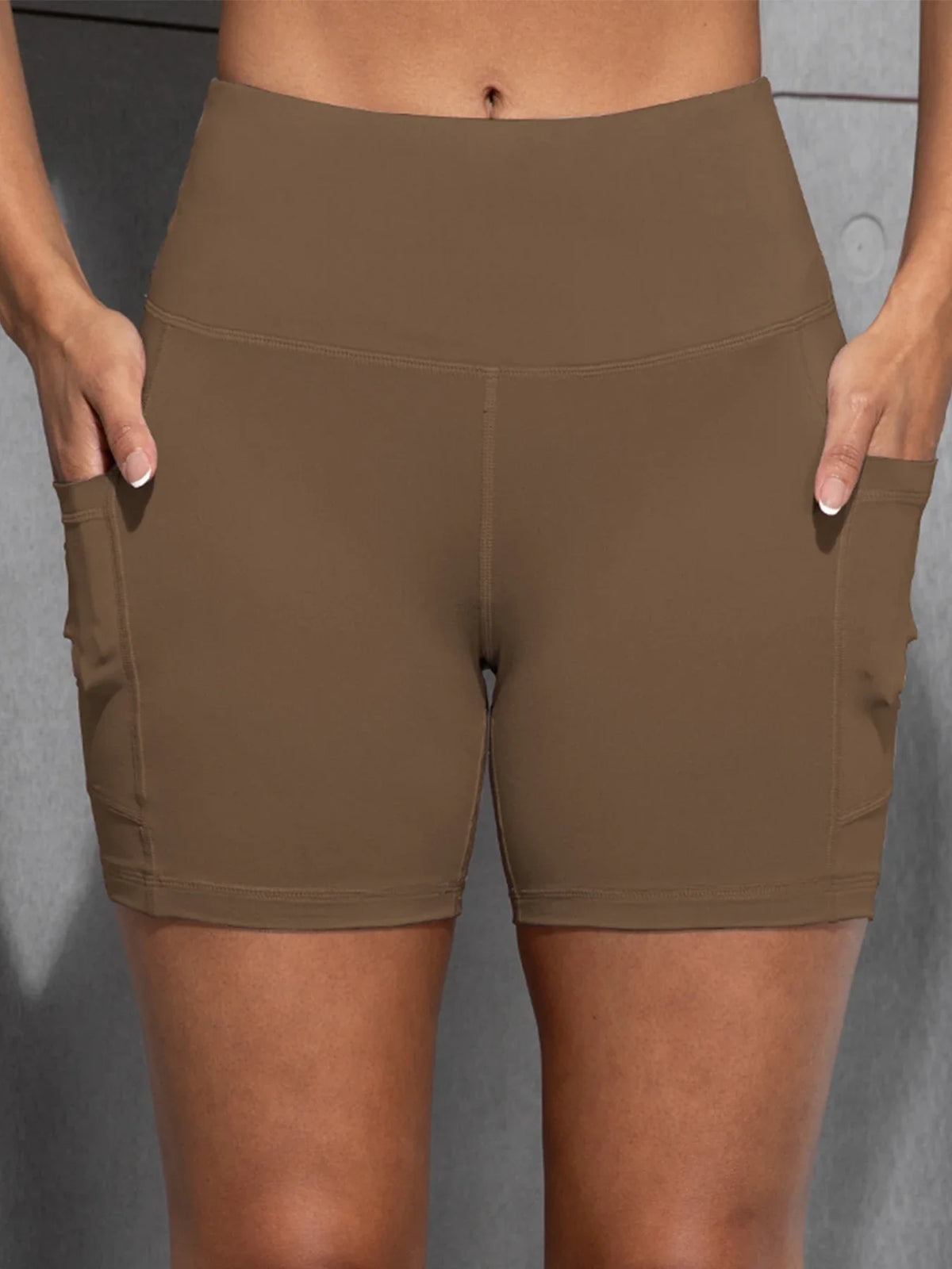 Women High Waist Yoga Shorts with Pockets Butt Lifting Cycling Tights Elastic Slim Running Fitness Sportswear