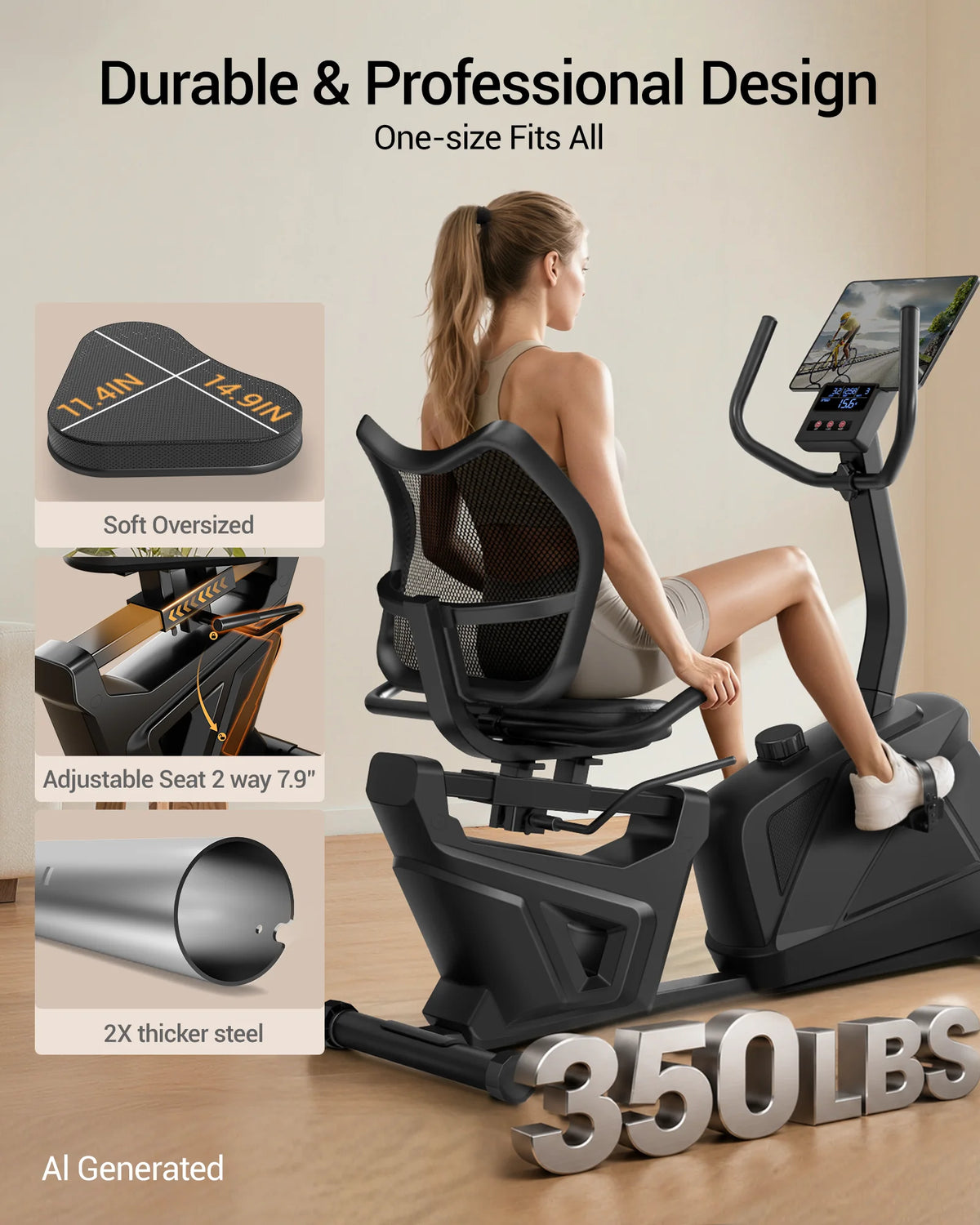 Recumbent Exercise Bike, Quiet Recumbent Stationary Bike for Adults & Seniors, Magnetic Stationary Bike with 16-Level Resistance, Supports 350LB, Heart Rate Handle & LCD Display