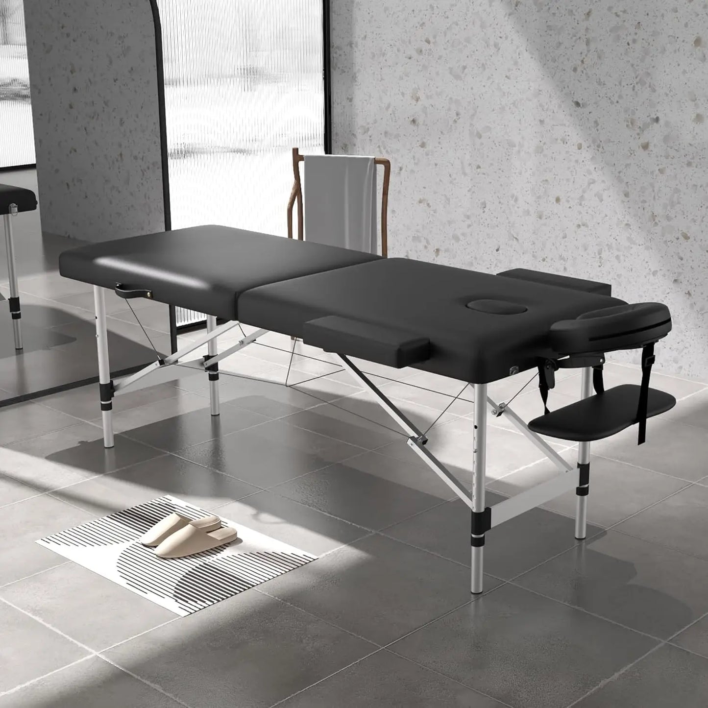 Foldable 2 Section Portable Massage Table Height Adjustable Facial Spa Tattoo Bed with Face Cradle Aluminum Frame Home, Custom