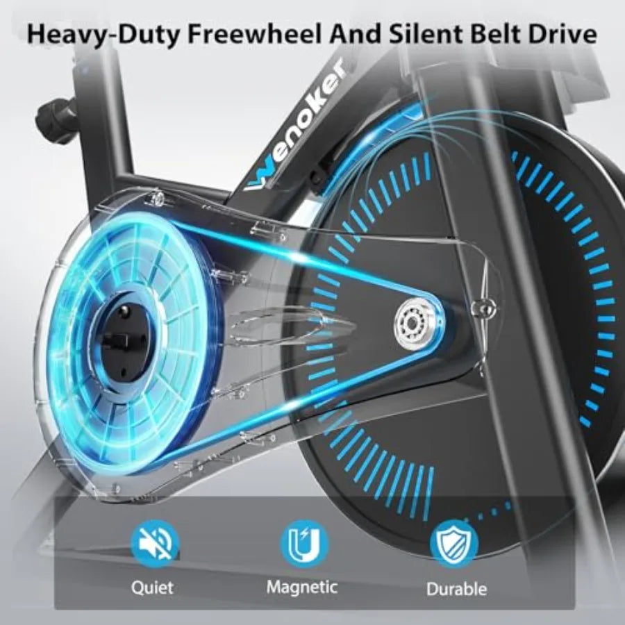 Magnetic Stationary Bike for Home Exercise with App Sync Adjustable Seat Handlebar Transport Wheels Fitness Courses for Weight