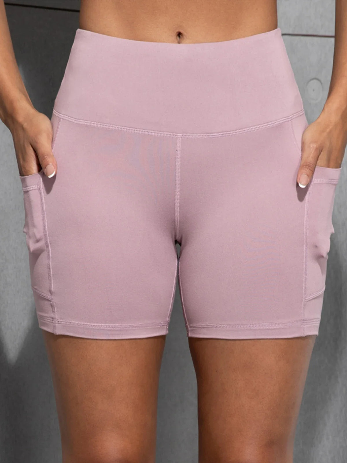 Women High Waist Yoga Shorts with Pockets Butt Lifting Cycling Tights Elastic Slim Running Fitness Sportswear