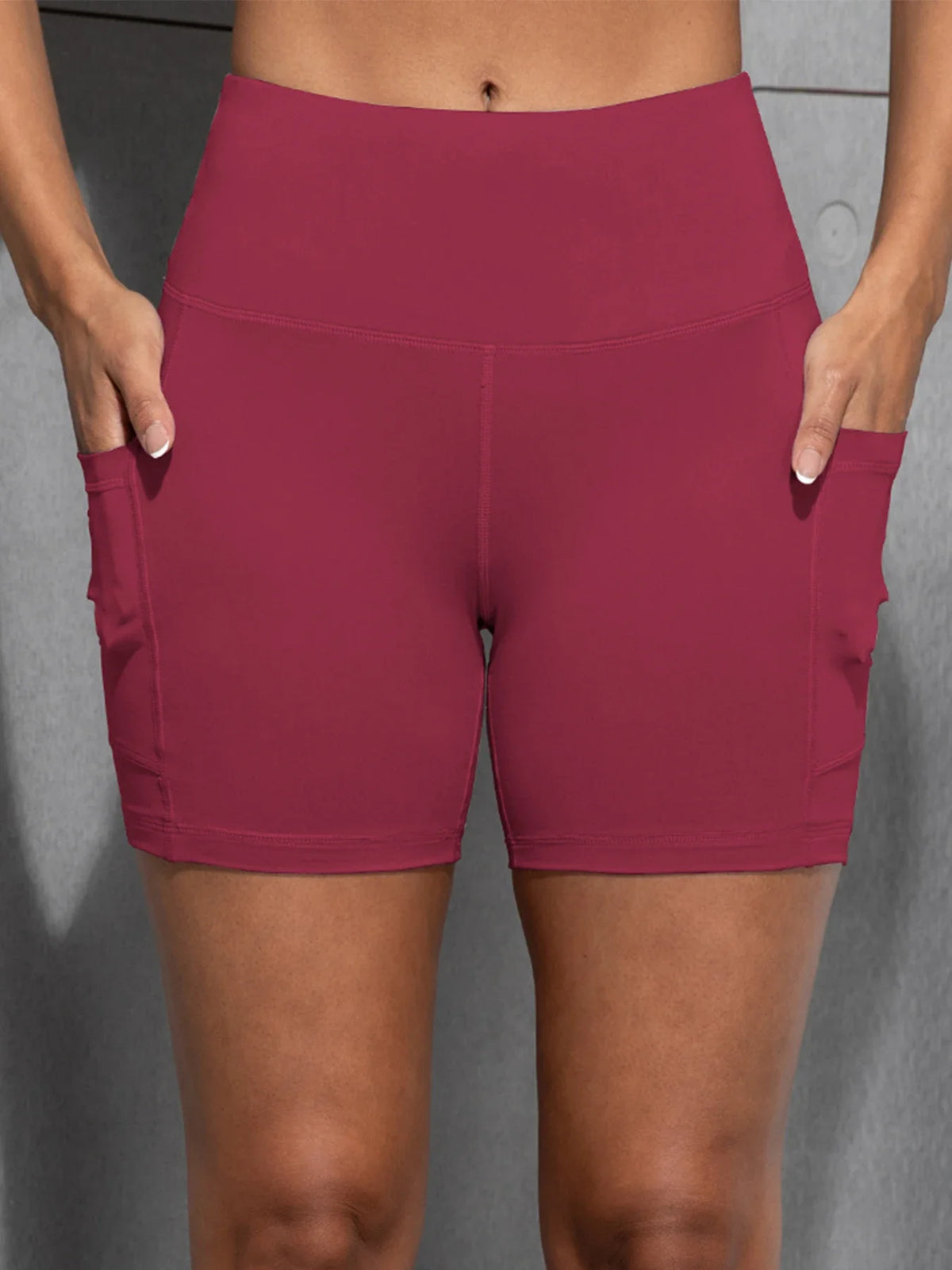 Women High Waist Yoga Shorts with Pockets Butt Lifting Cycling Tights Elastic Slim Running Fitness Sportswear