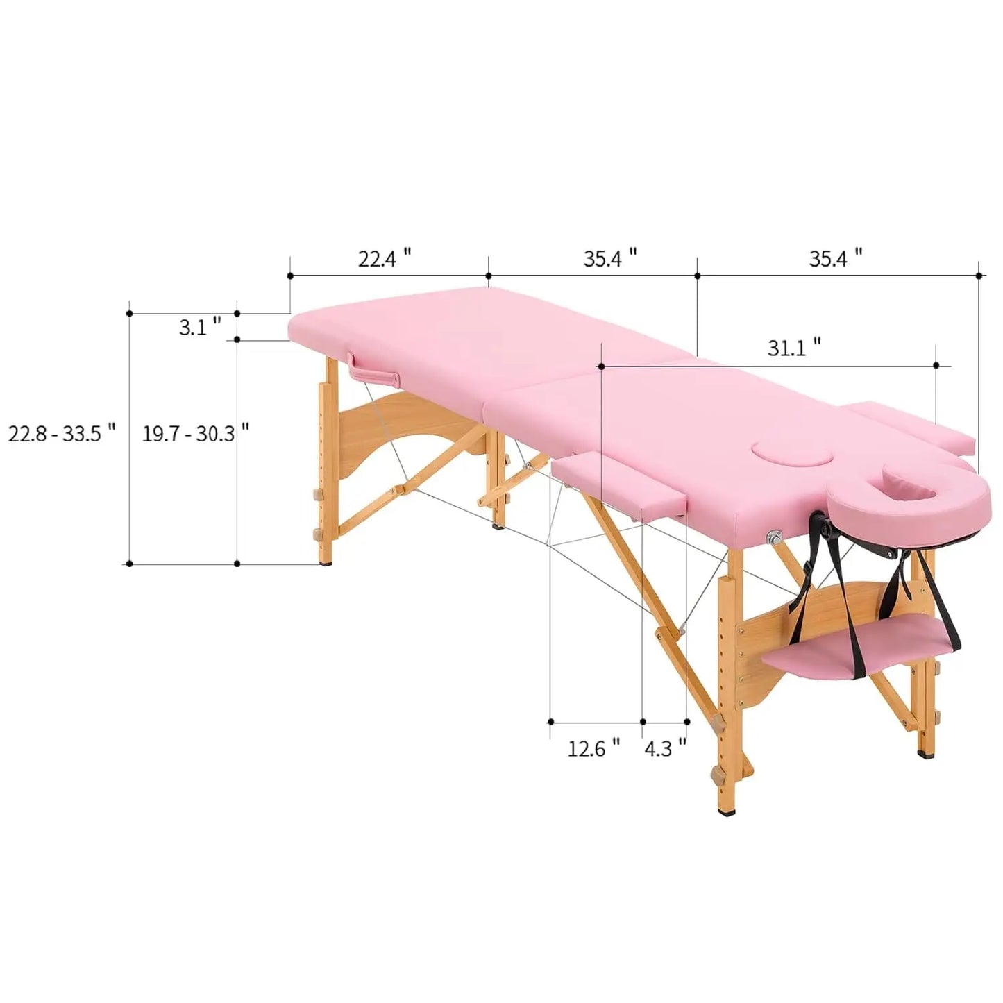 Portable 2-Section Folding Adjustable Massage Table for Eyelash Tattoo Spa with Carry Case, Custom