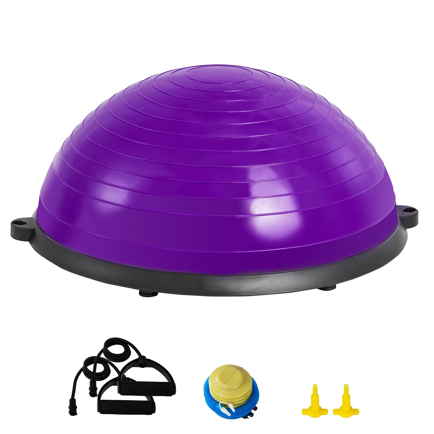 SucceBuy Half Exercise Ball Trainer Balance Ball Trainer Stability Ball Yoga Ball with Resistance Bands Foot Pump Strength Ball