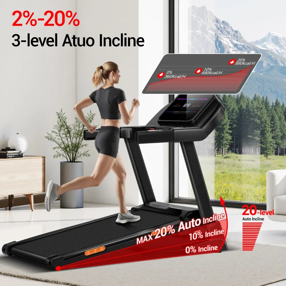 Fitness 2%-20% Auto Incline Foldable Treadmill, 4.0HP,400lb Capacity Handle Running Treadmills for Home 8.0MPH Max, Customized