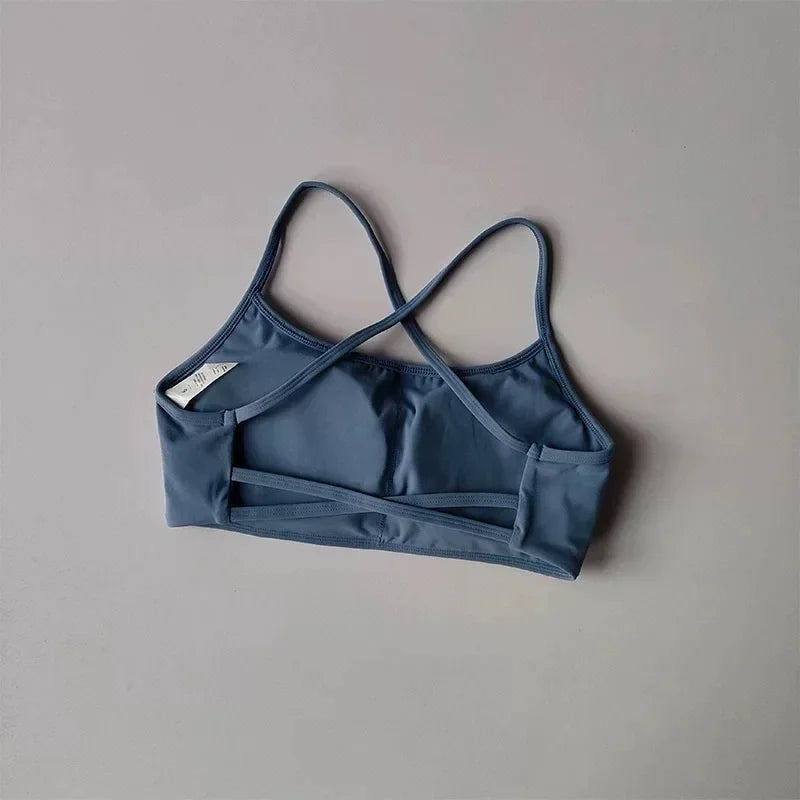 Women Cross Back Sports Bra Shockproof Gathered Gym Running Yoga Vest Summer Outdoor Comfortable Fitness Wear