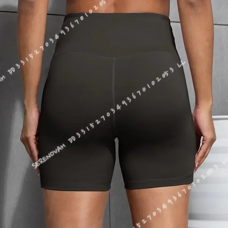 Women High Waist Yoga Shorts with Pockets Butt Lifting Cycling Tights Elastic Slim Running Fitness Sportswear