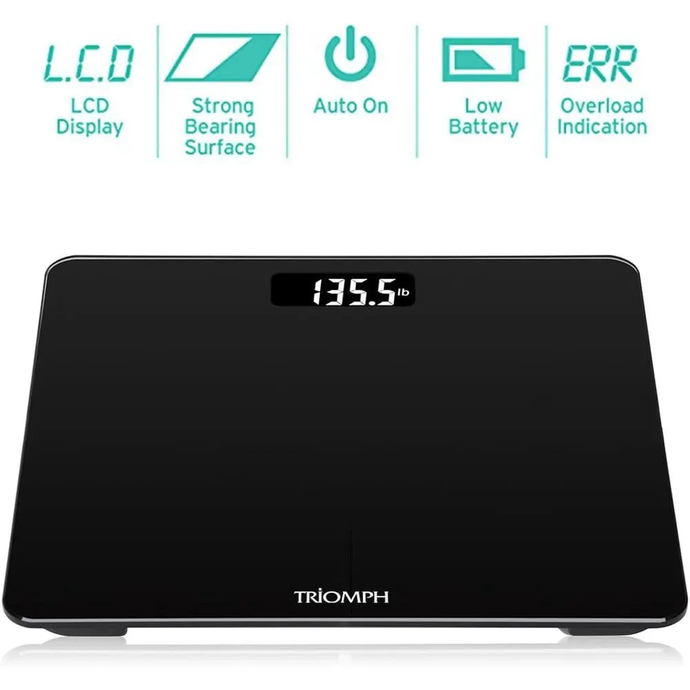 Slimline Step-On Digital Bathroom Scale, Tempered Glass, 400 lbs Capacity, Weight Loss Tracker, Black