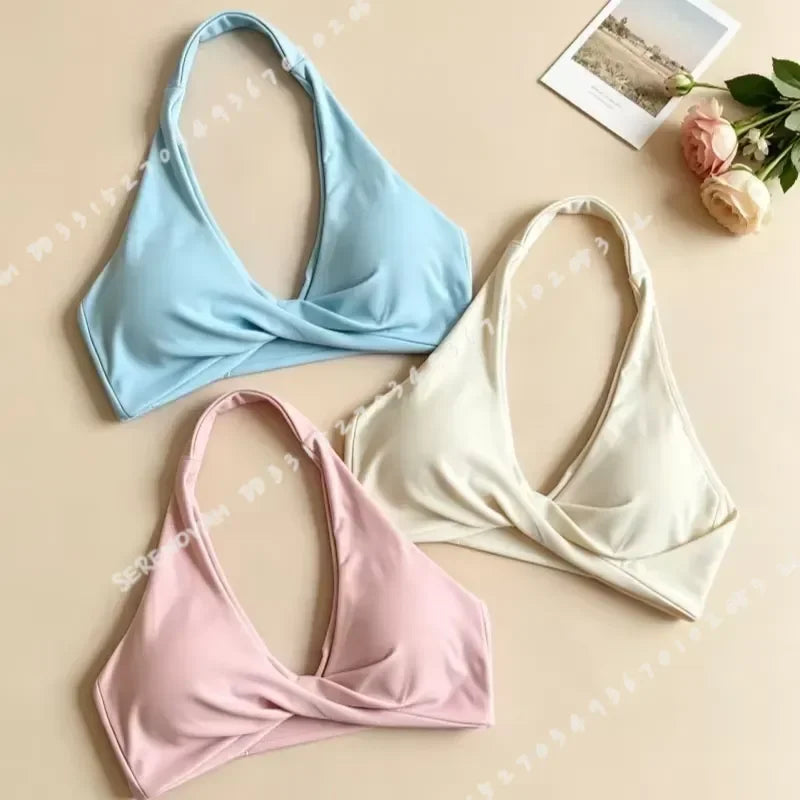 Women Halter Twist Front Open Back Sports Bra Removable Padded Push Up Yoga Top Soft Skin-friendly Fitness Pilates Crop Bra