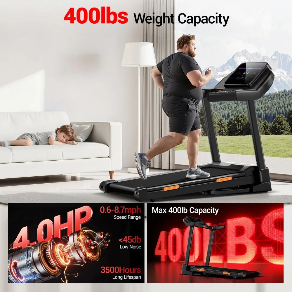 Fitness 2%-20% Auto Incline Foldable Treadmill, 4.0HP,400lb Capacity Handle Running Treadmills for Home 8.0MPH Max, Customized