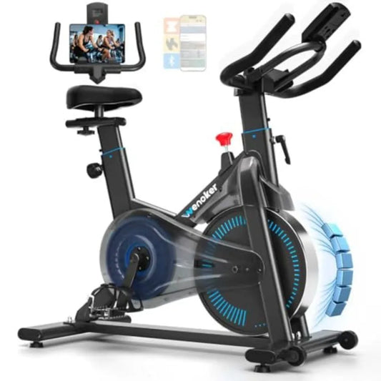 Magnetic Stationary Bike for Home Exercise with App Sync Adjustable Seat Handlebar Transport Wheels Fitness Courses for Weight