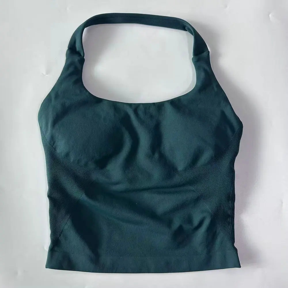 2pcs Women's Gym Set Backless Tank Top High Waist Scrunch Shorts Seamless Fitness Activewear Workout Suit