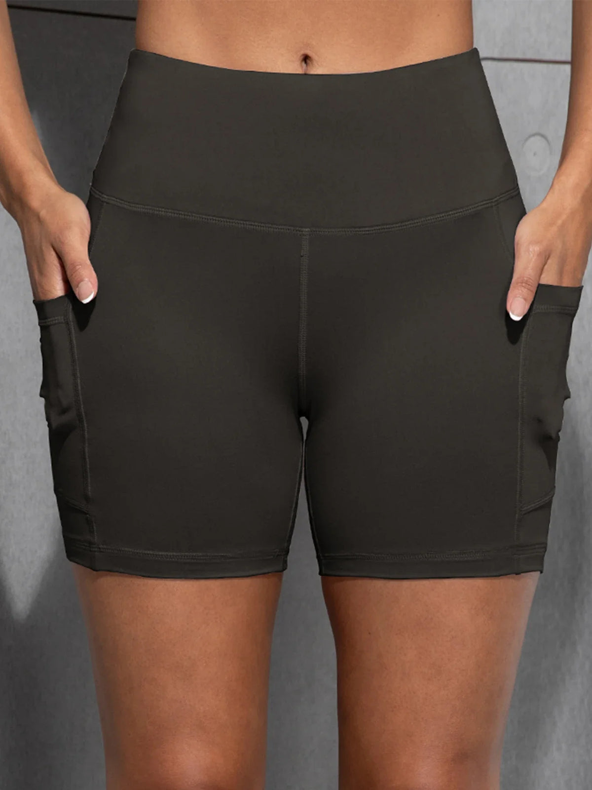Women High Waist Yoga Shorts with Pockets Butt Lifting Cycling Tights Elastic Slim Running Fitness Sportswear