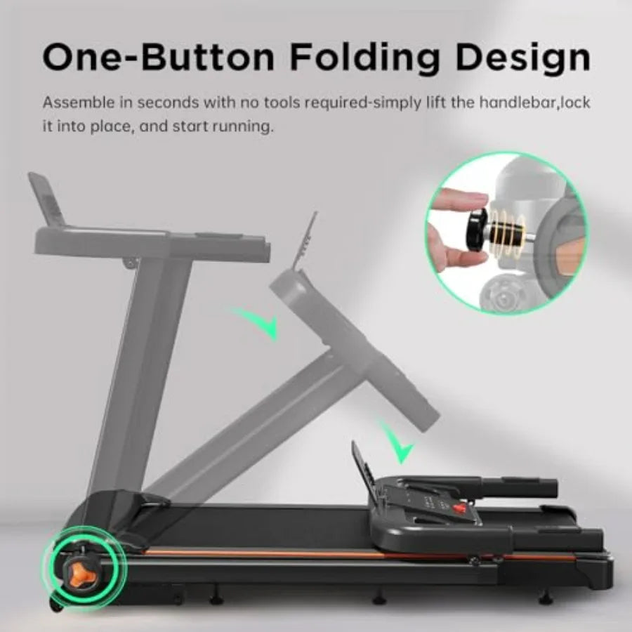 Treadmill with 0-15 Auto Incline 3.5HP Quiet Brushless Foldable Treadmills for Home Small Space Portable Running Walking Machin