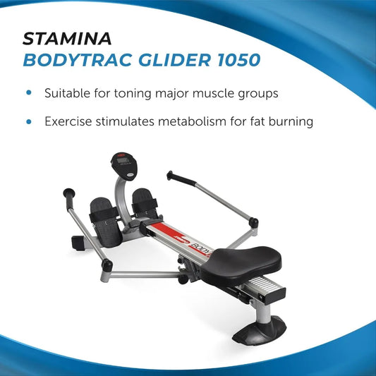 Stamina Hydraulic Rowing Machine, BodyTrac Glider with Cylinder Resistance, 250 Lbs - Home