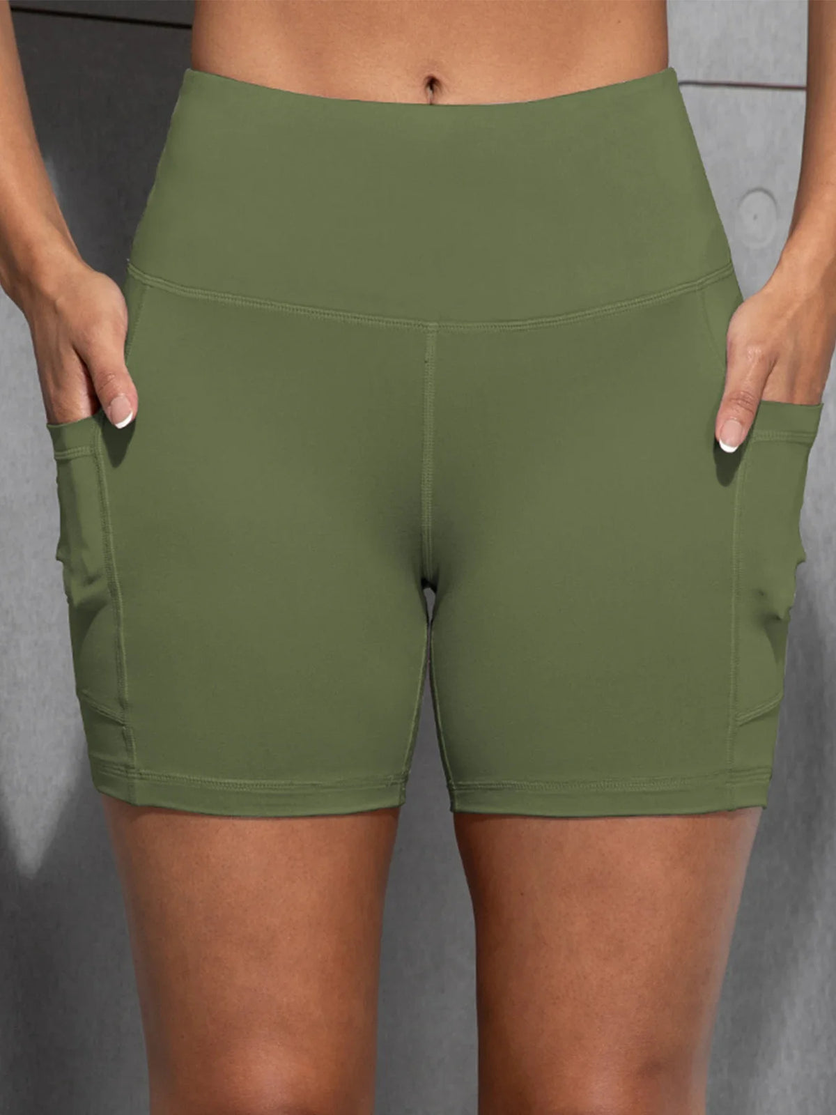 Women High Waist Yoga Shorts with Pockets Butt Lifting Cycling Tights Elastic Slim Running Fitness Sportswear