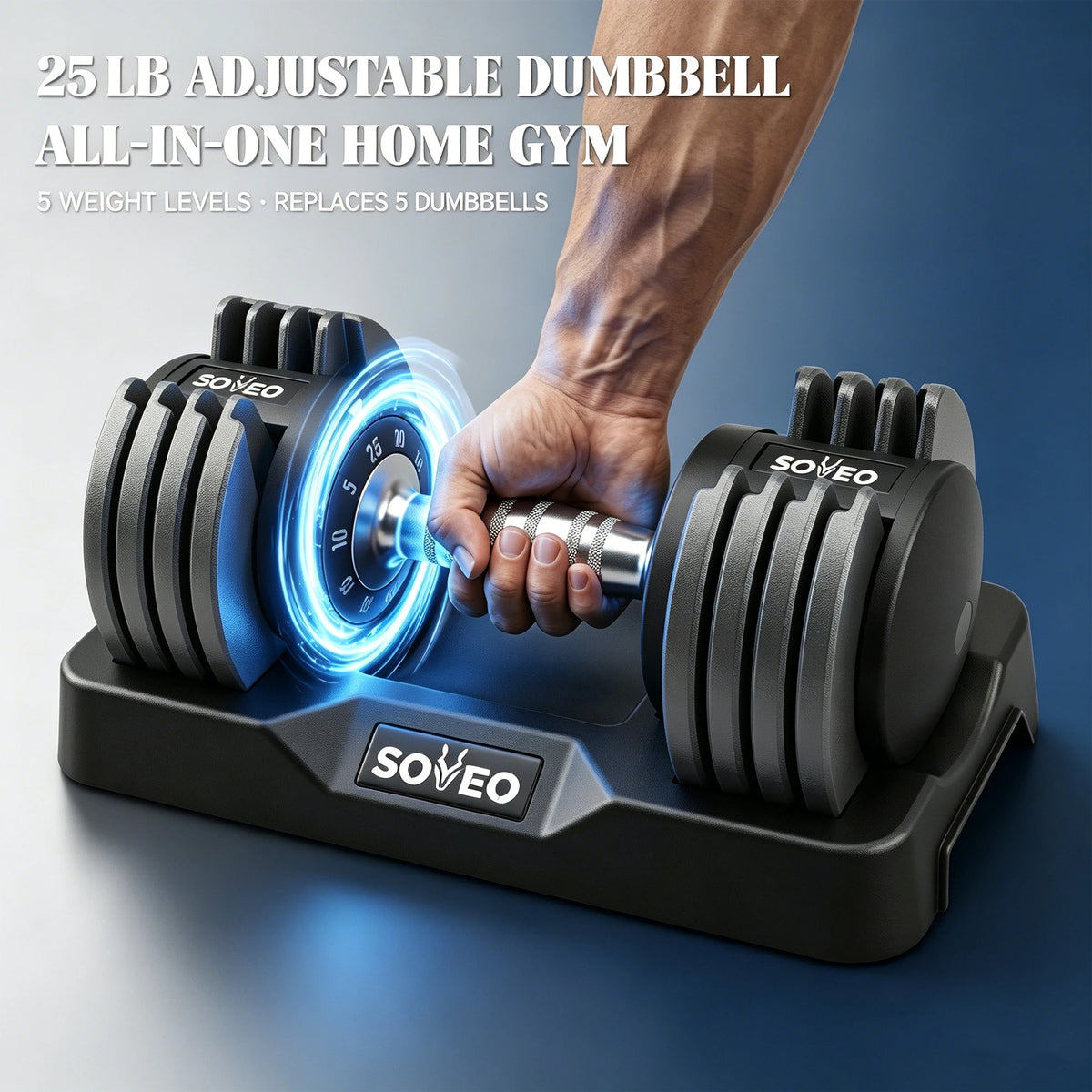 10-in-1 Adjustable Dumbbell Set 25/55LB, Fast 1s Weight Dial & Dual Lock System, Space-Saving Home Gym Fitness Weights with Tray