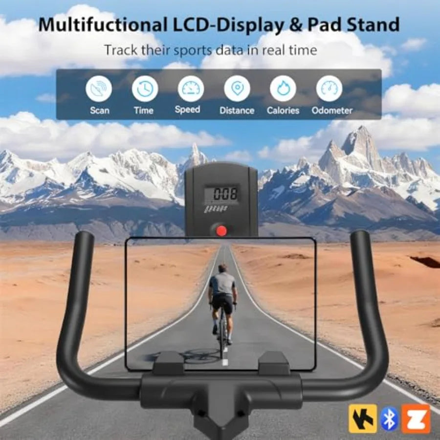 Magnetic Stationary Bike for Home Exercise with App Sync Adjustable Seat Handlebar Transport Wheels Fitness Courses for Weight