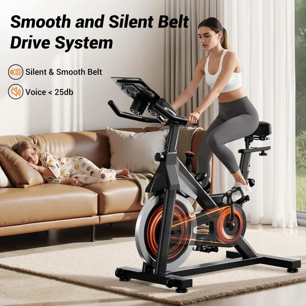 Exercise Bike, Stationary Bikes for Home, 300 LBS Capacity, Workout Bike with Silent Belt Drive, Indoor Cycling Bike with Extra