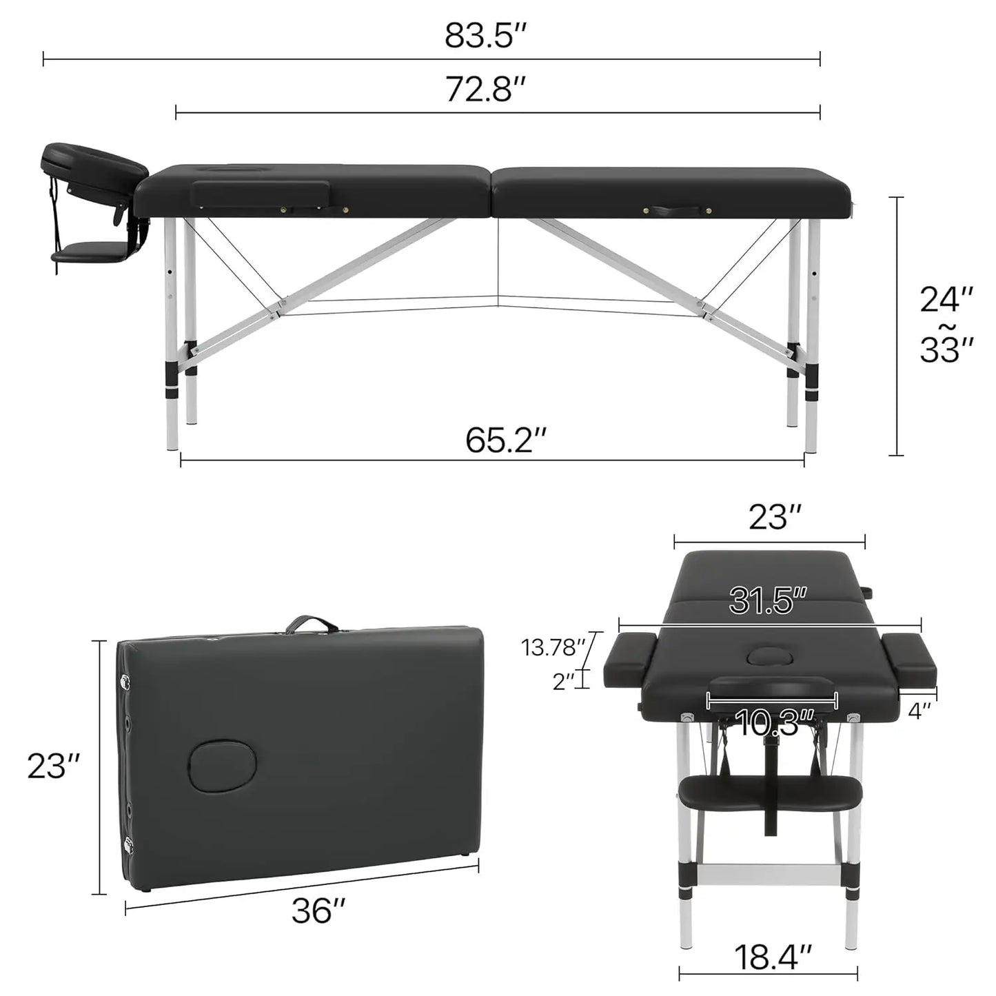 Foldable 2 Section Portable Massage Table Height Adjustable Facial Spa Tattoo Bed with Face Cradle Aluminum Frame Home, Custom