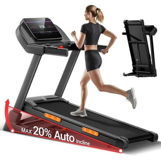 Fitness 2%-20% Auto Incline Foldable Treadmill, 4.0HP,400lb Capacity Handle Running Treadmills for Home 8.0MPH Max, Customized