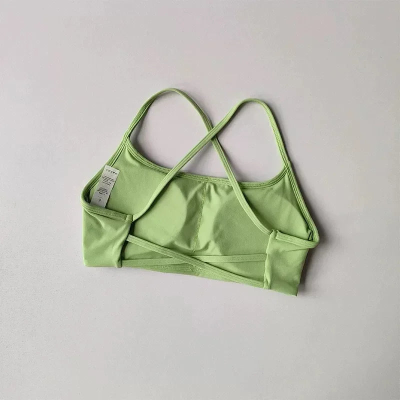 Women Cross Back Sports Bra Shockproof Gathered Gym Running Yoga Vest Summer Outdoor Comfortable Fitness Wear