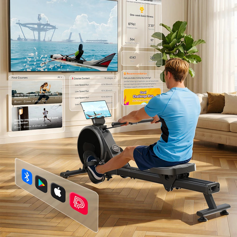 Home Rowing Machine 32Level Adjustable Resistance 300LBS Trainer Row Machine LED Monitor Tablet Holder Bluetooth Fitness Machine