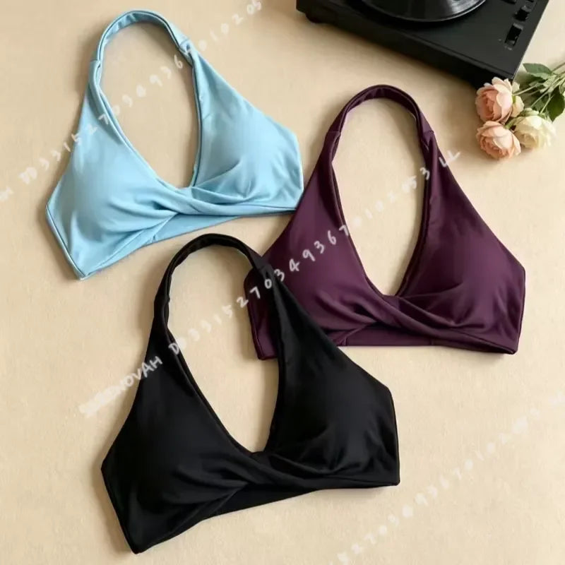 Women Halter Twist Front Open Back Sports Bra Removable Padded Push Up Yoga Top Soft Skin-friendly Fitness Pilates Crop Bra