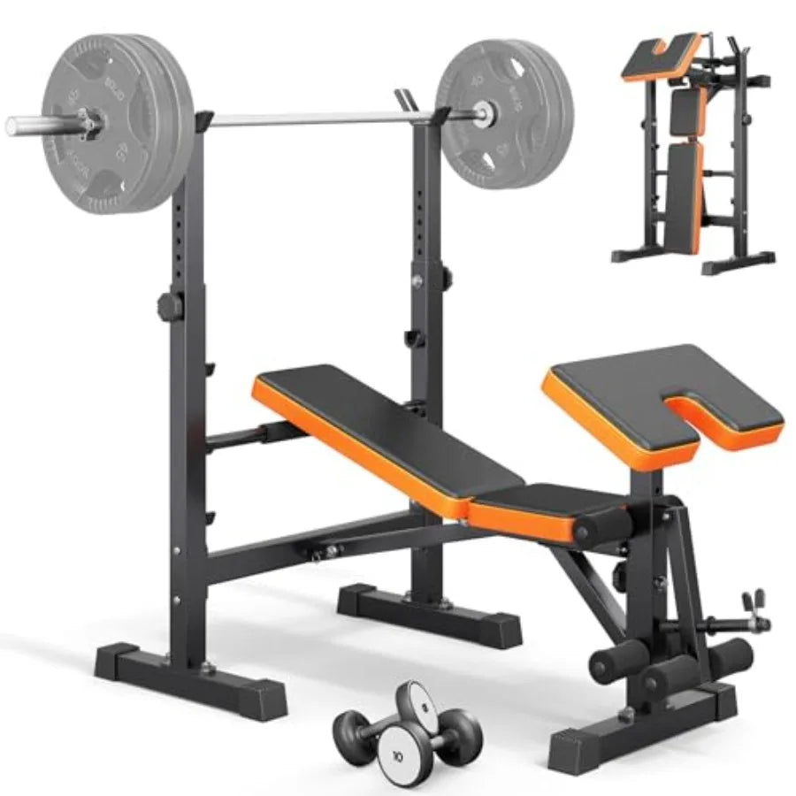 Multi-Function 6 in 1 Weight Bench Set for Home Gym - Adjustable Steel Bench with Leg Press and Preacher Curl Rack Black Full B