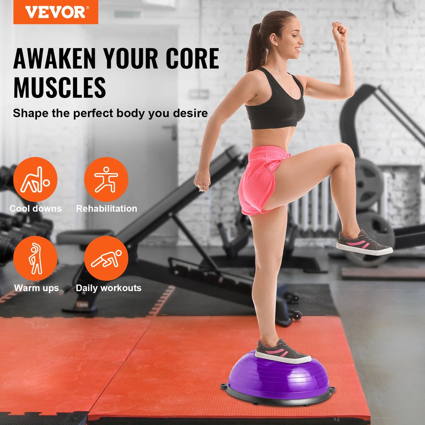 SucceBuy Half Exercise Ball Trainer Balance Ball Trainer Stability Ball Yoga Ball with Resistance Bands Foot Pump Strength Ball
